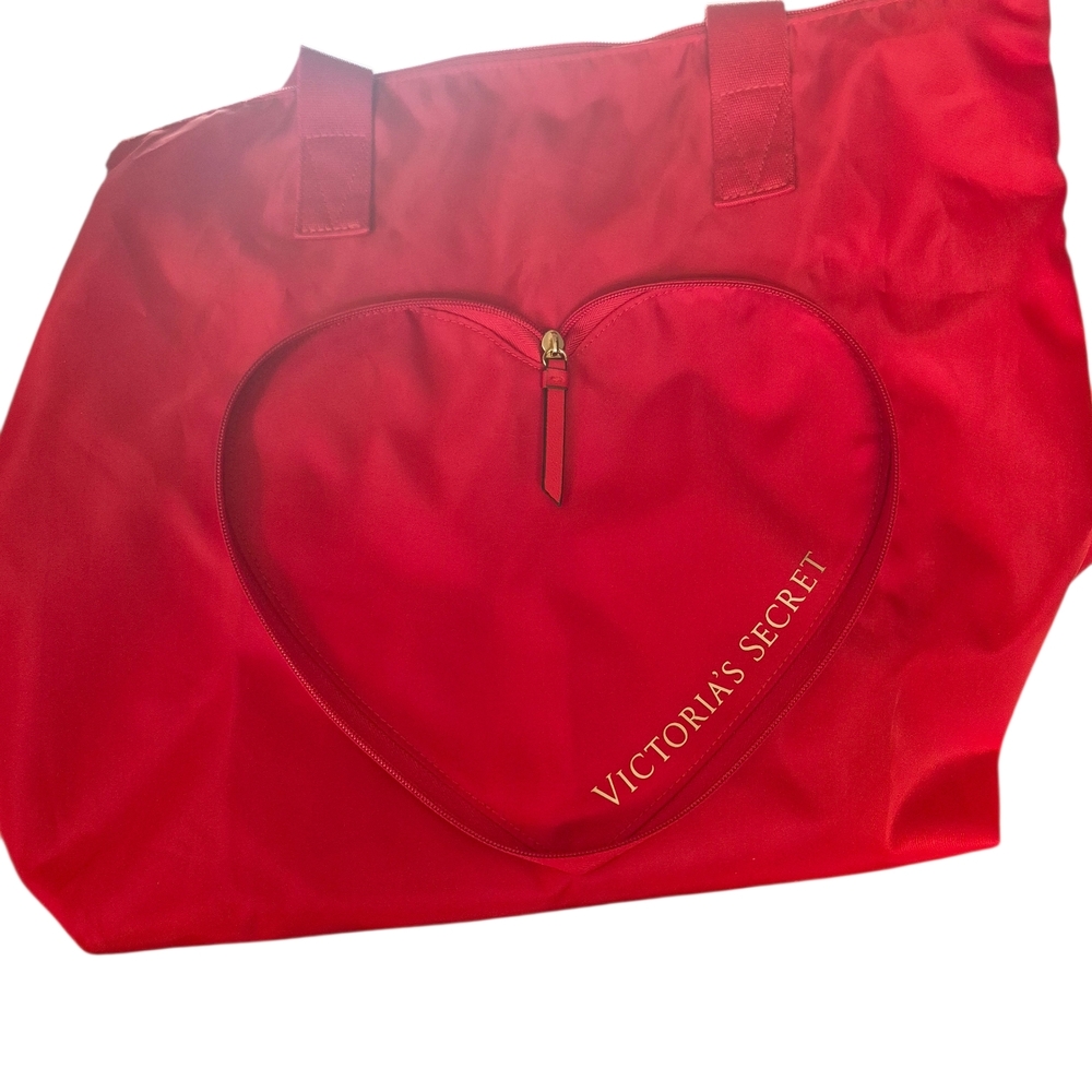Victoria's Secret Red Heart Zip Pocket Tote